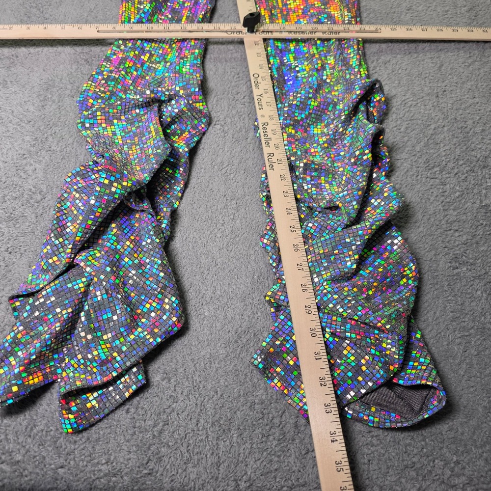 Fashion Nova Womens XL Stacked Leggings Holographic Disco Square Multi DT1521 - Picture 3 of 7
